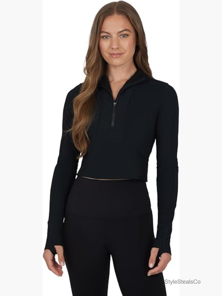 Performance Pullover Long Sleeve Quarter Zip Running Jacket With Thumbholes